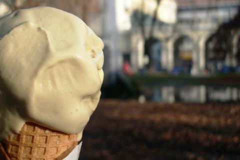 Ice; ice cream. The French for "ice; ice cream" is "glace".