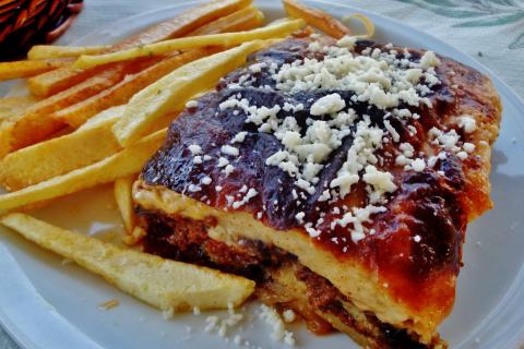 Moussaka. The French for "moussaka" is "moussaka".