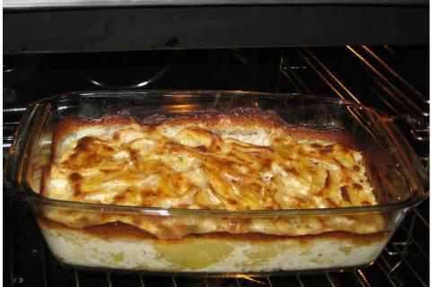 A baked cheese-topped dish. The French for "a baked cheese-topped dish" is "un gratin". A baked cheese-topped dish. The French for "a baked cheese-topped dish" is "un gratin".